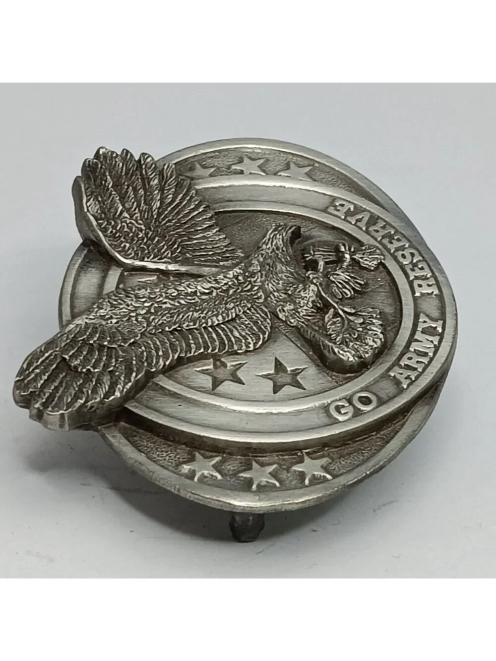Vintage 1984 Bergamot Army Reserve Pewter 3D Eagle Belt Buckle 1984 Made in USA
